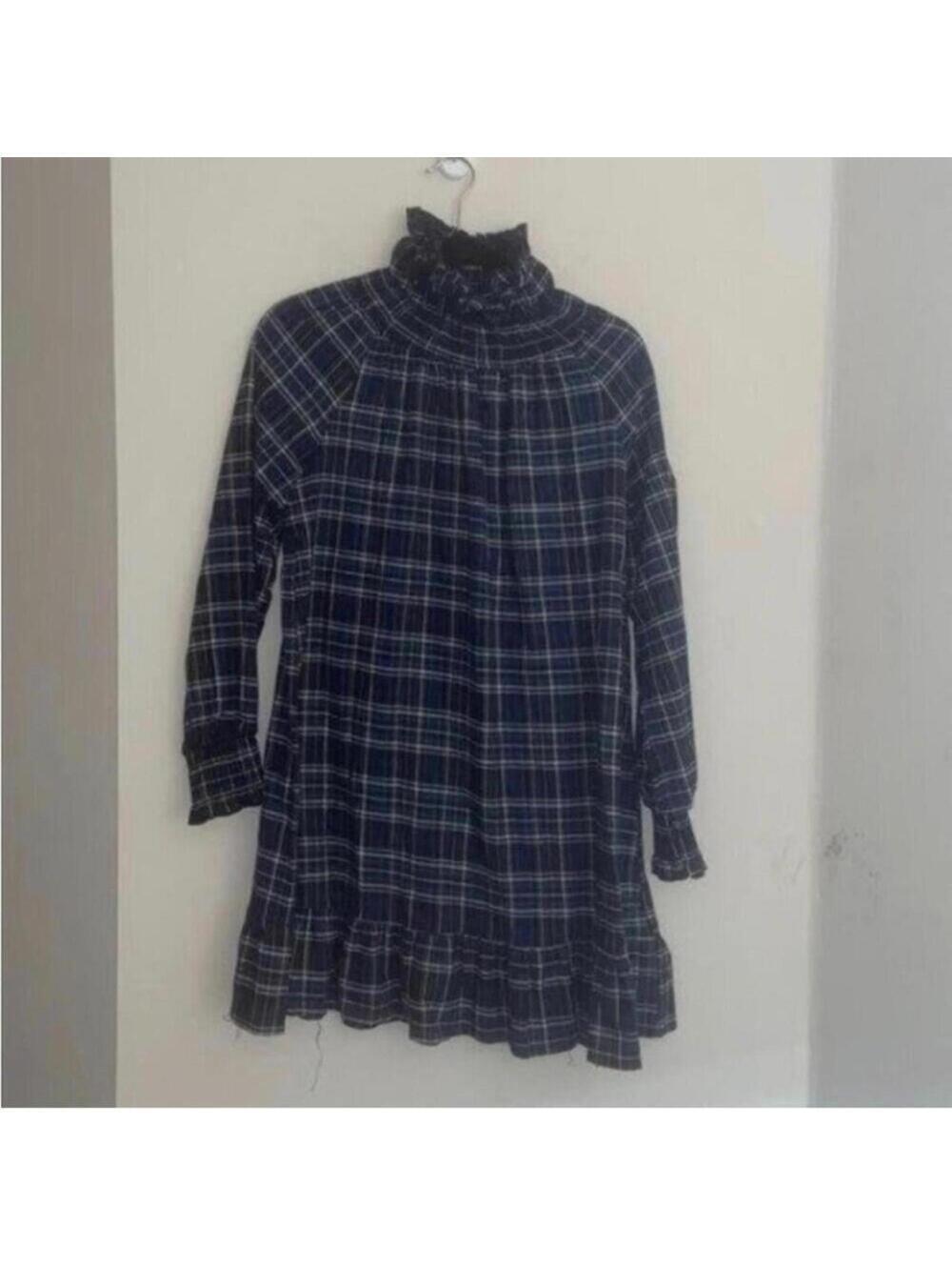 Carole Christian Blue and Green Plaid Peasant Cottagecore Long Sleeve dress